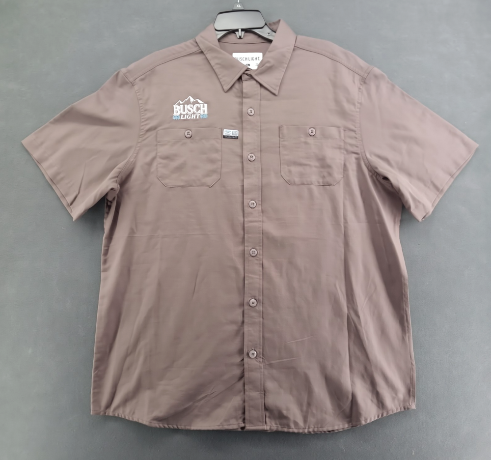 Busch Light Racing Work Shirt Mens XL Brown Embroidered Stock Car SS NWOT